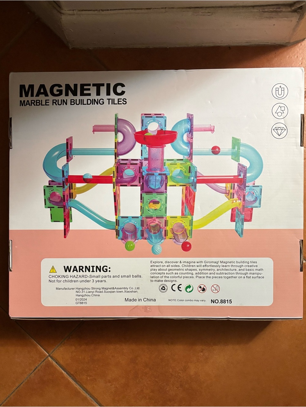 Magnetic kids marble run building tiles Very colorful. STEM 130 pieces BRAND NEW